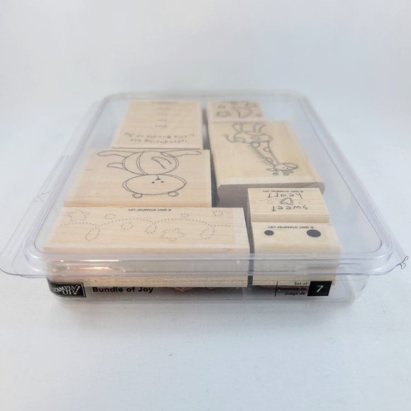 Wood Stamp Set Stampin’ Up! Bundle Of Joy Baby Announcement Bear Giraffe 2007 Pa - Picture 5 of 7